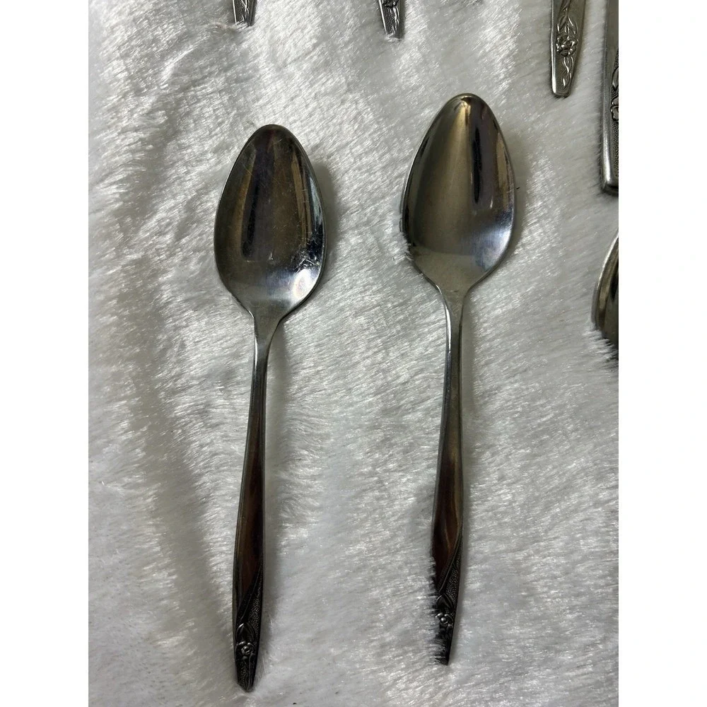 Vintage American Stainless USA 'IS'  14 Piece Lot Of Floral Design Dinner Wear